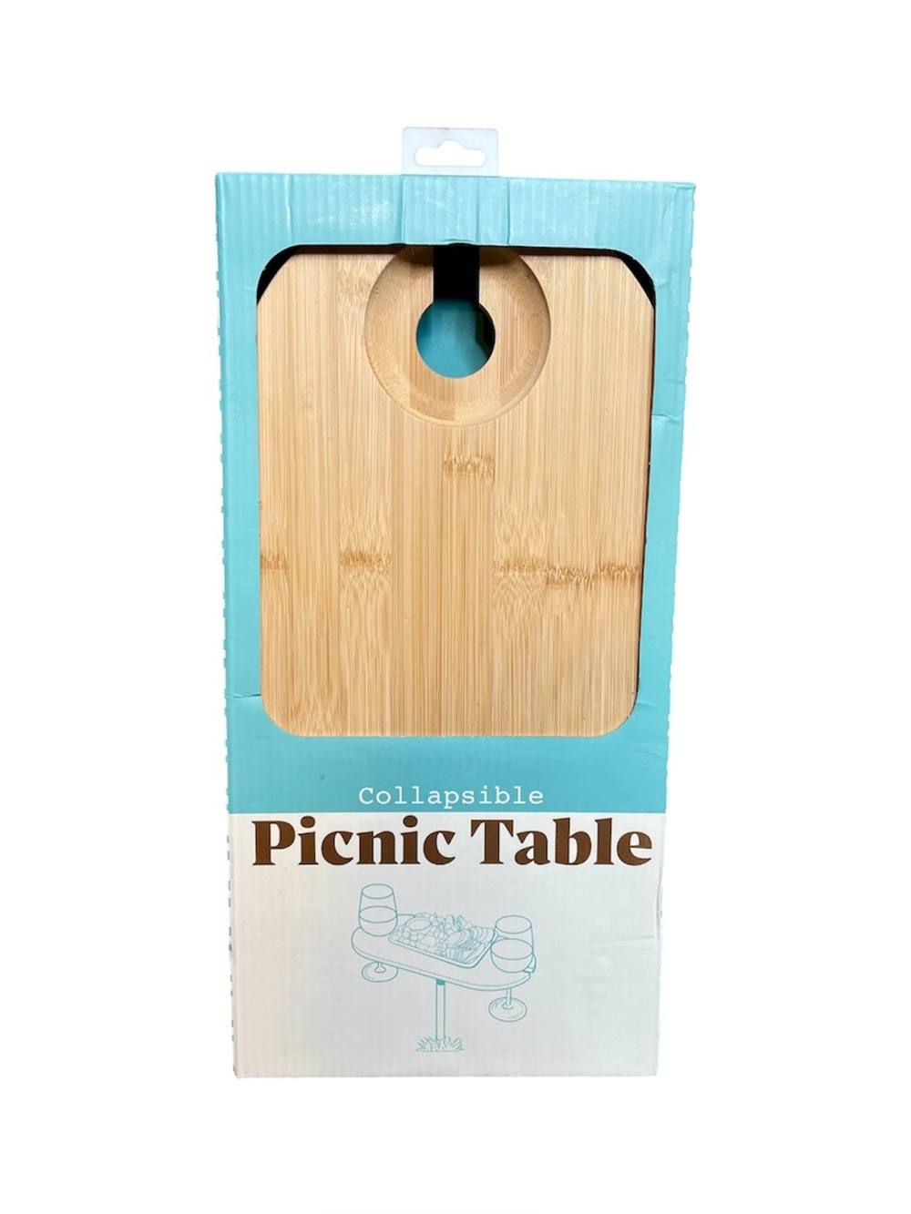 Collapsible Picnic Table - Natural Bamboo Table with Wine Glass Holders New